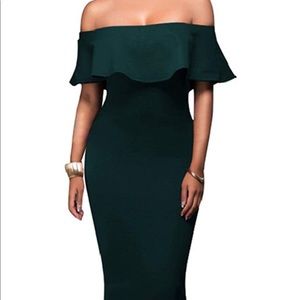 Off the Shoulder Green Midi Dress